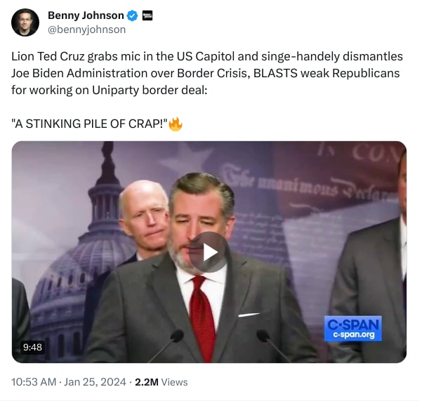 An X (Twitter) post from @bennyjohnson - Benny Johnson