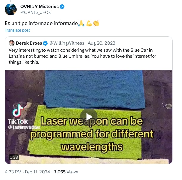 An X (Twitter) post from @OVNIS_UFOs - OVNIs Y Misterios