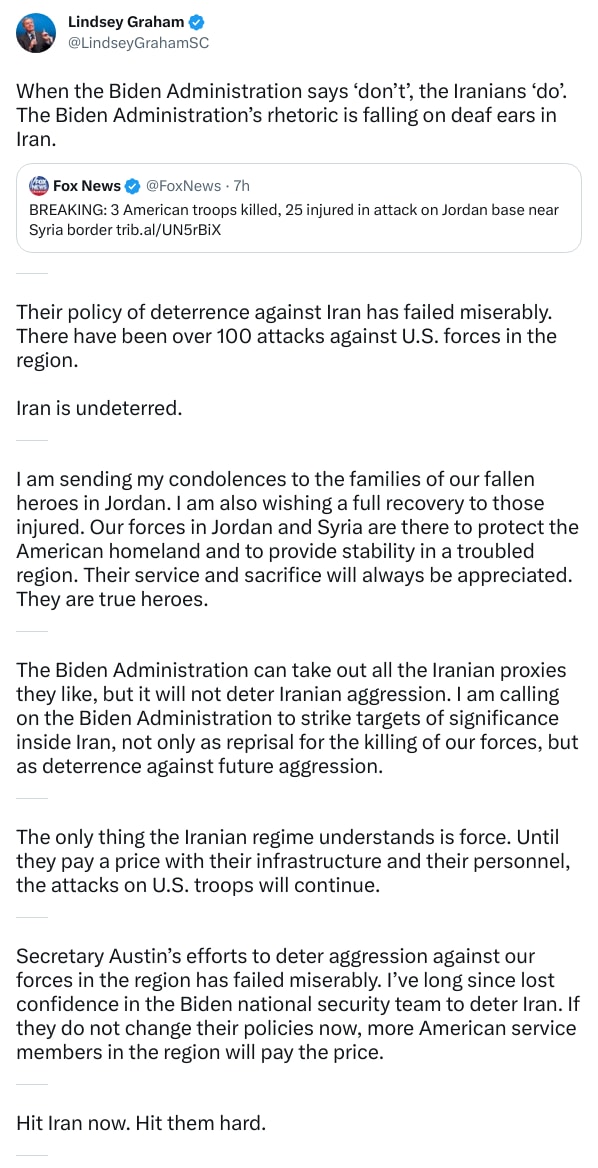 An X (Twitter) post from @LindseyGrahamSC - Lindsey Graham