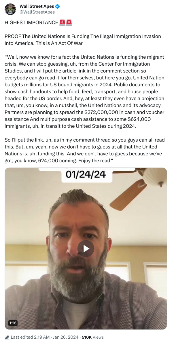 An X (Twitter) post from @WallStreetApes - Wall Street Apes