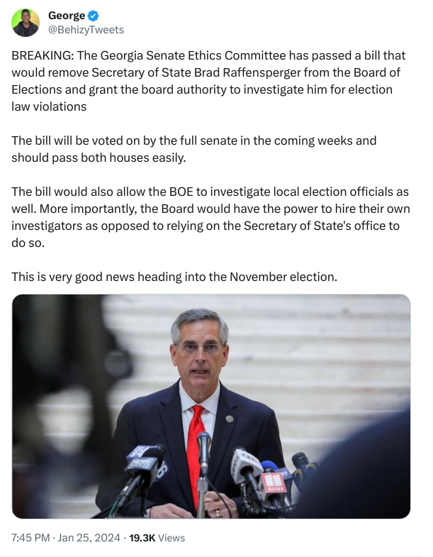 An X (Twitter) post from @BehizyTweets - George