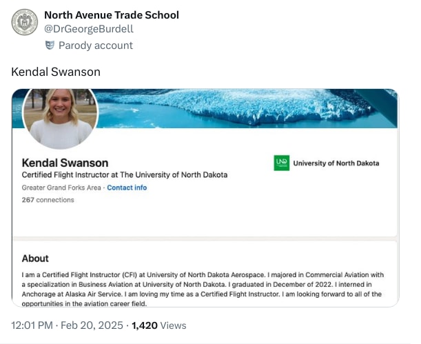 An X (Twitter) post from @DrGeorgeBurdell - North Avenue Trade School