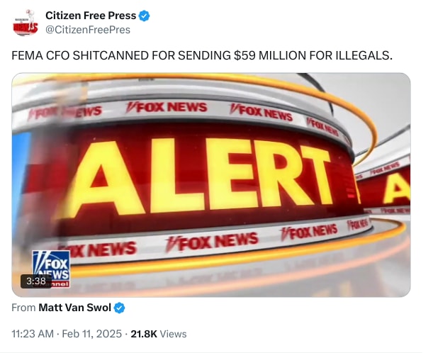 An X (Twitter) post from @CitizenFreePres - Citizen Free Press