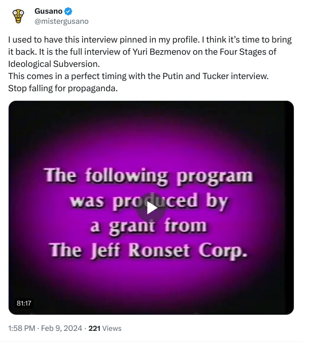 An X (Twitter) post from @mistergusano - Gusano