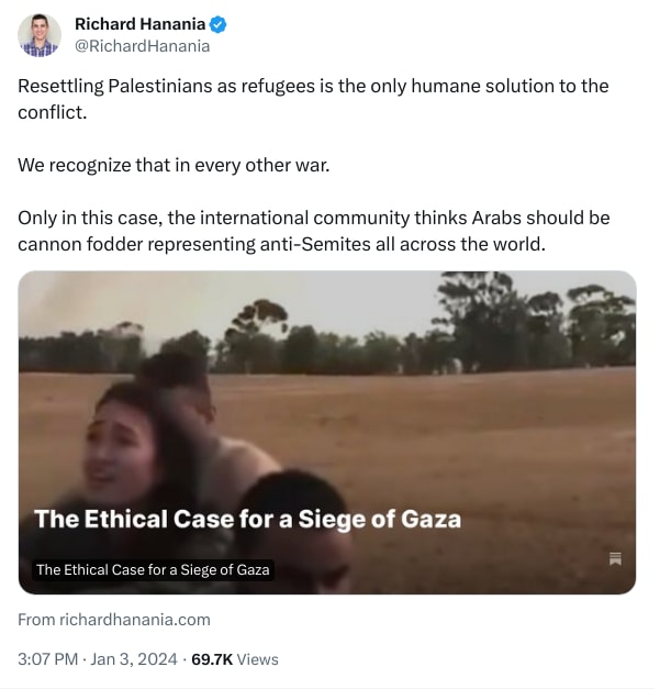 An X (Twitter) post from @RichardHanania - Richard Hanania