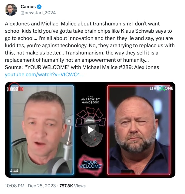 An X (Twitter) post from @newstart_2024 - Camus