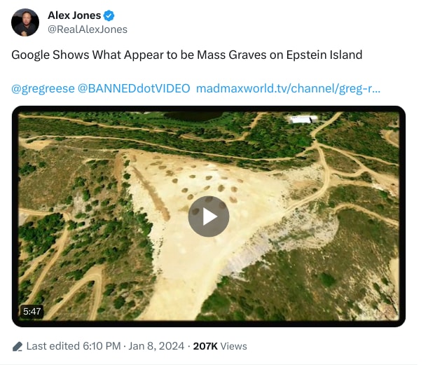 An X (Twitter) post from @RealAlexJones - Alex Jones