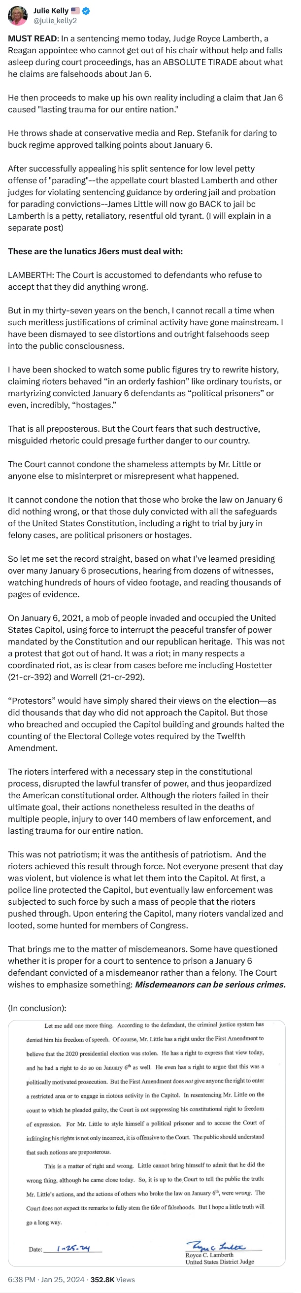 An X (Twitter) post from @julie_kelly2 - Julie Kelly 🇺🇸