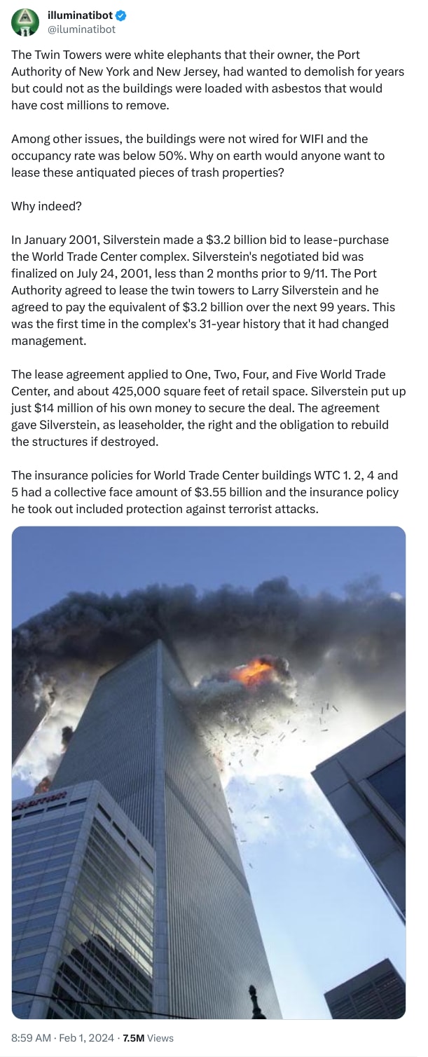 An X (Twitter) post from @iluminatibot - illuminatibot