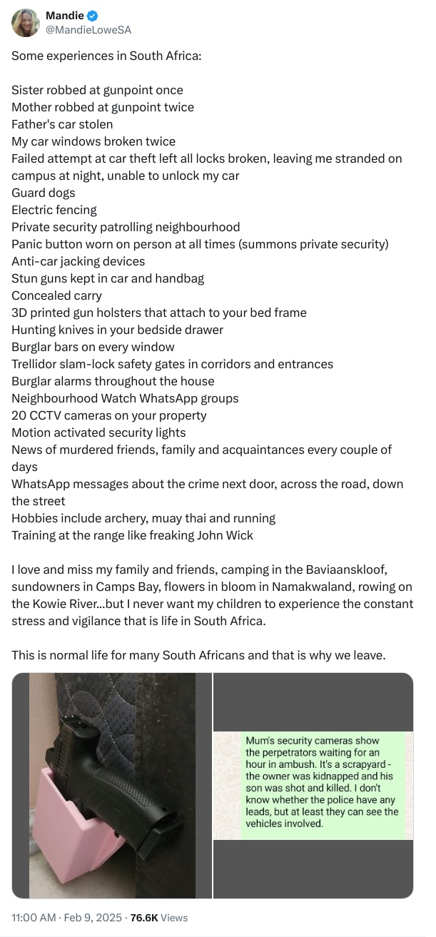 An X (Twitter) post from @MandieLoweSA - Mandie