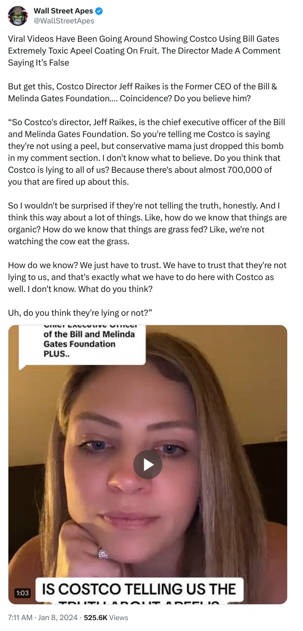 An X (Twitter) post from @WallStreetApes - Wall Street Apes