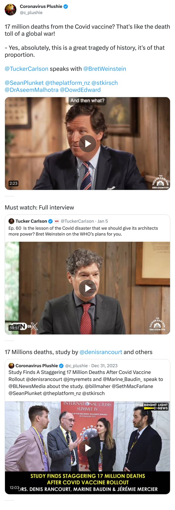 An X (Twitter) post from @c_plushie - Coronavirus Plushie