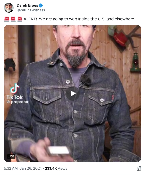 An X (Twitter) post from @WillingWitness - Derek Broes