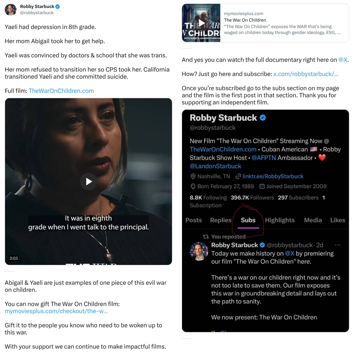 An X (Twitter) post from @robbystarbuck - Robby Starbuck