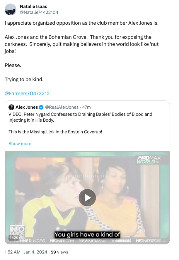 An X (Twitter) post from @Natalie74422104 - Natalie Isaac