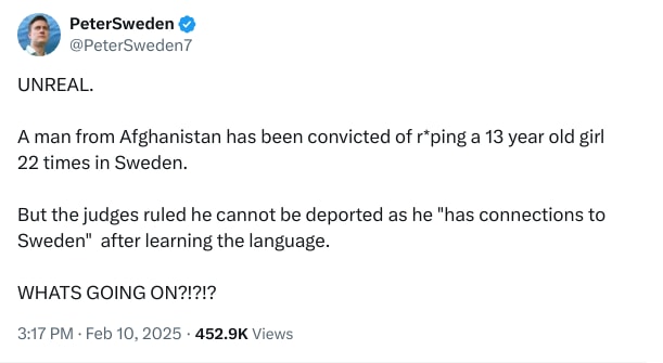 An X (Twitter) post from @PeterSweden7 - PeterSweden