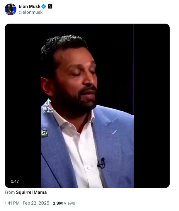 An X (Twitter) post from @elonmusk - Elon Musk