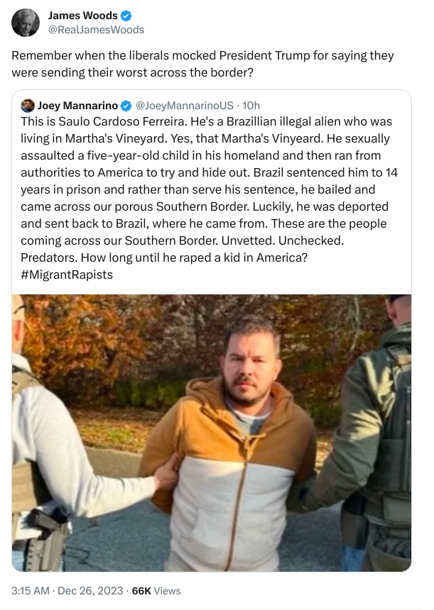 An X (Twitter) post from @RealJamesWoods - James Woods