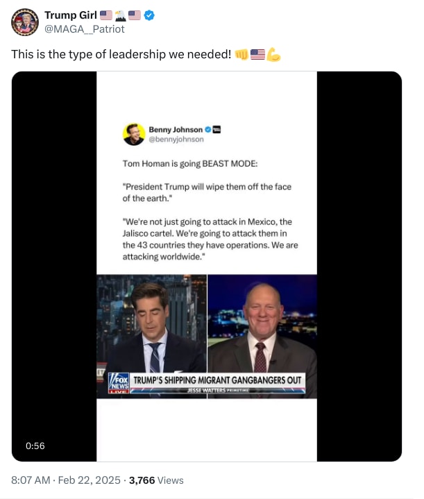 An X (Twitter) post from @MAGA__Patriot - Trump Girl 🇺🇲🦅🇺🇲