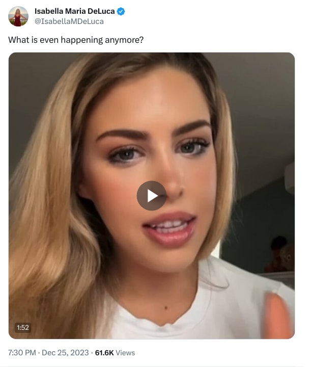 An X (Twitter) post from @IsabellaMDeLuca - Isabella Maria DeLuca