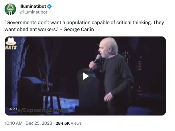 An X (Twitter) post from @iluminatibot - illuminatibot