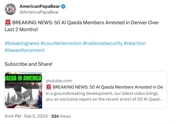 An X (Twitter) post from @AmericaPapaBear - AmericanPapaBear