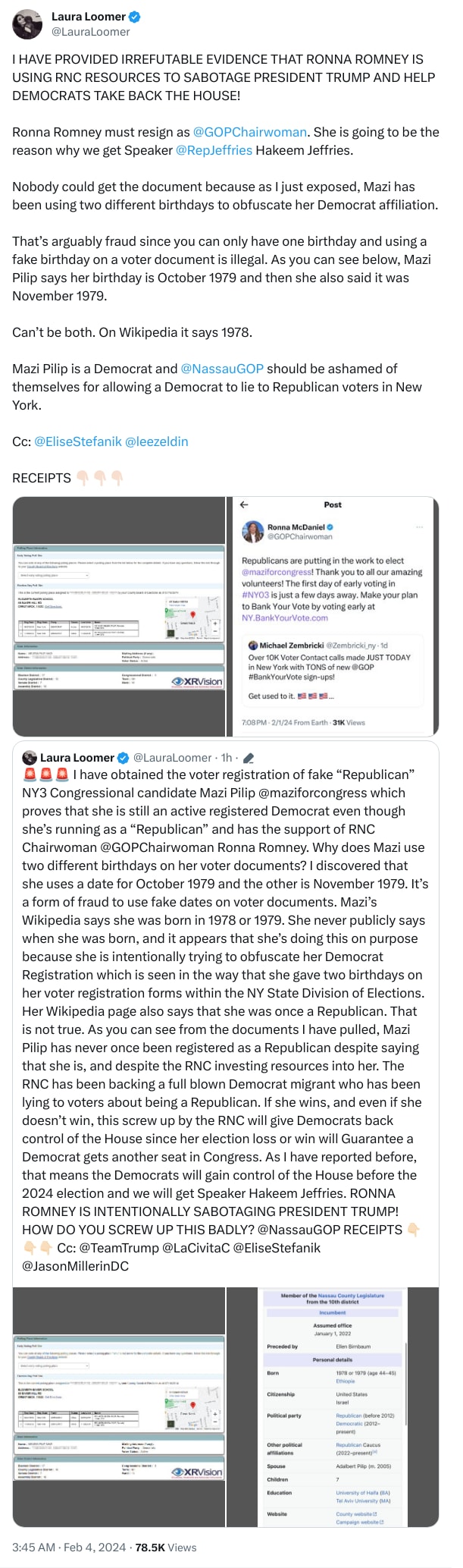An X (Twitter) post from @LauraLoomer - Laura Loomer