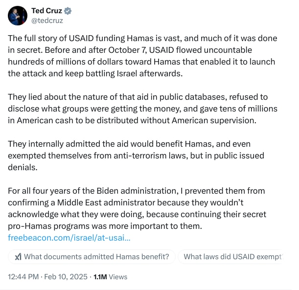An X (Twitter) post from @tedcruz - Ted Cruz