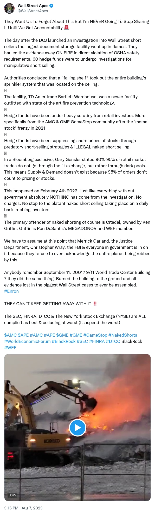 An X (Twitter) post from @WallStreetApes - Wall Street Apes