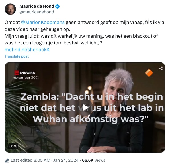 An X (Twitter) post from @mauricedehond - Maurice de Hond