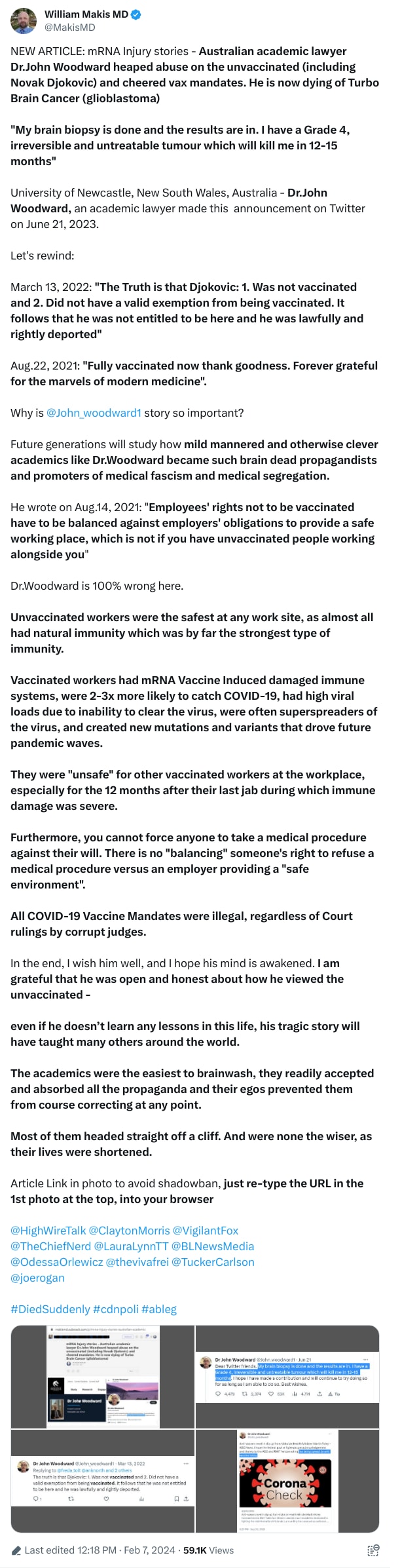 An X (Twitter) post from @MakisMD - William Makis MD