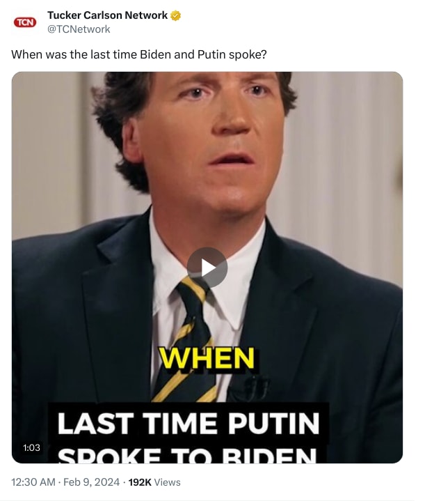 An X (Twitter) post from @TCNetwork - Tucker Carlson Network