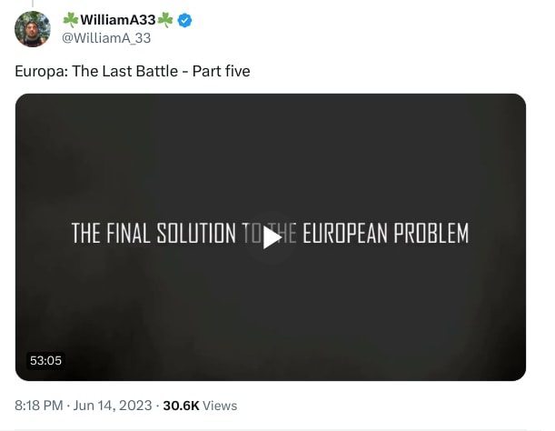 An X (Twitter) post from @WilliamA_33 - ☘️WilliamA33☘️