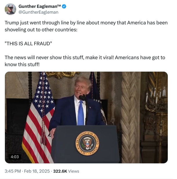 An X (Twitter) post from @GuntherEagleman - Gunther Eagleman™