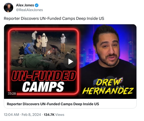 An X (Twitter) post from @RealAlexJones - Alex Jones