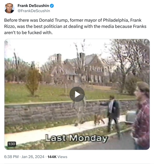 An X (Twitter) post from @FrankDeScushin - Frank DeScushin