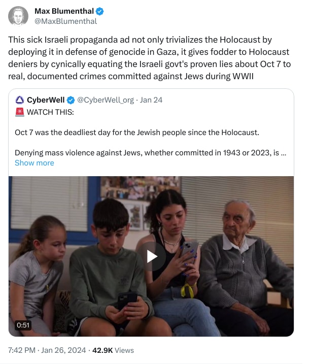 An X (Twitter) post from @MaxBlumenthal - Max Blumenthal