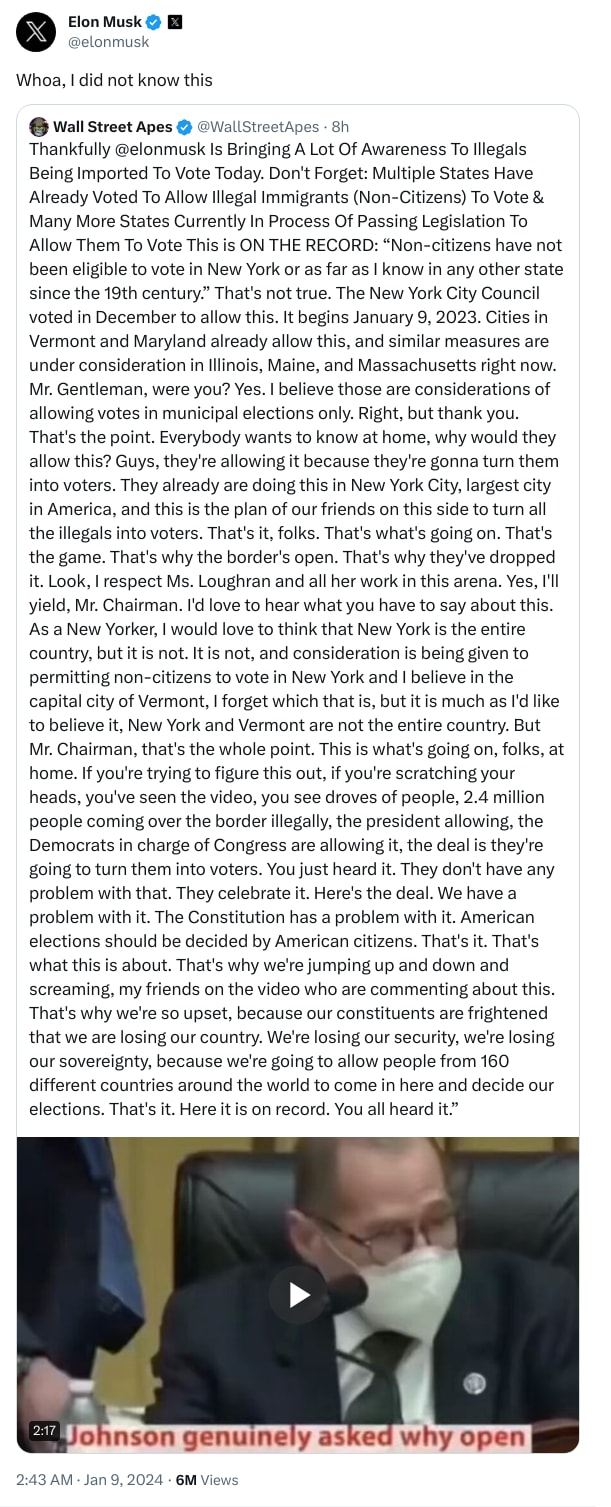 An X (Twitter) post from @elonmusk - Elon Musk