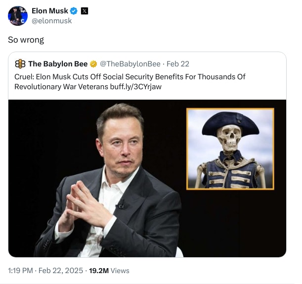 An X (Twitter) post from @elonmusk - Elon Musk