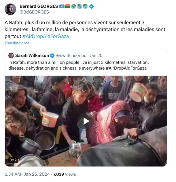 An X (Twitter) post from @BdGEORGES - Bernard GEORGES 🇺🇳🏳️‍🌈🌍🌎🌏