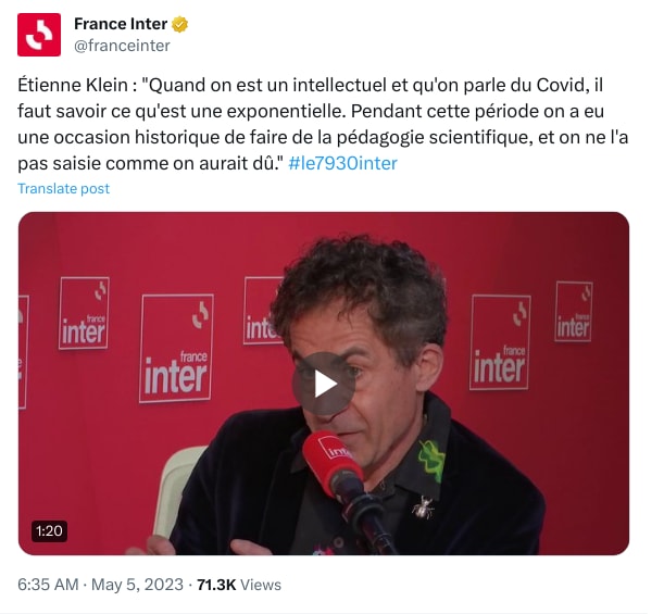 An X (Twitter) post from @franceinter - France Inter