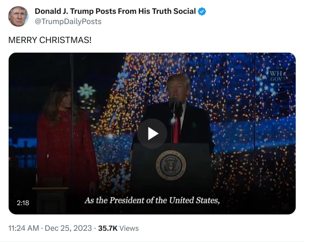 An X (Twitter) post from @TrumpDailyPosts - Donald J. Trump Posts From His Truth Social