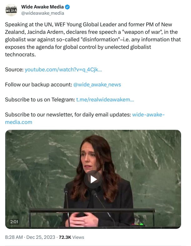 An X (Twitter) post from @wideawake_media - Wide Awake Media