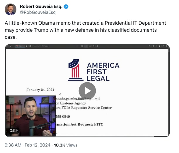 An X (Twitter) post from @RobGouveiaEsq - Robert Gouveia Esq.