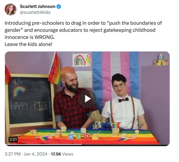 An X (Twitter) post from @scarlett4kids - Scarlett Johnson