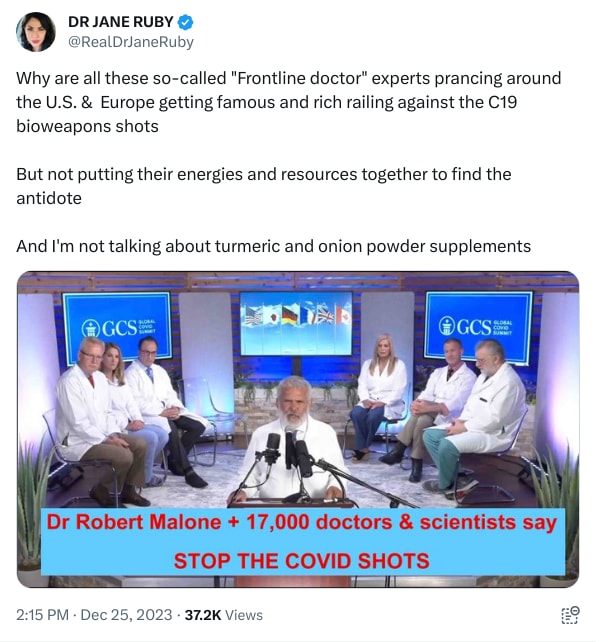 An X (Twitter) post from @RealDrJaneRuby - DR JANE RUBY