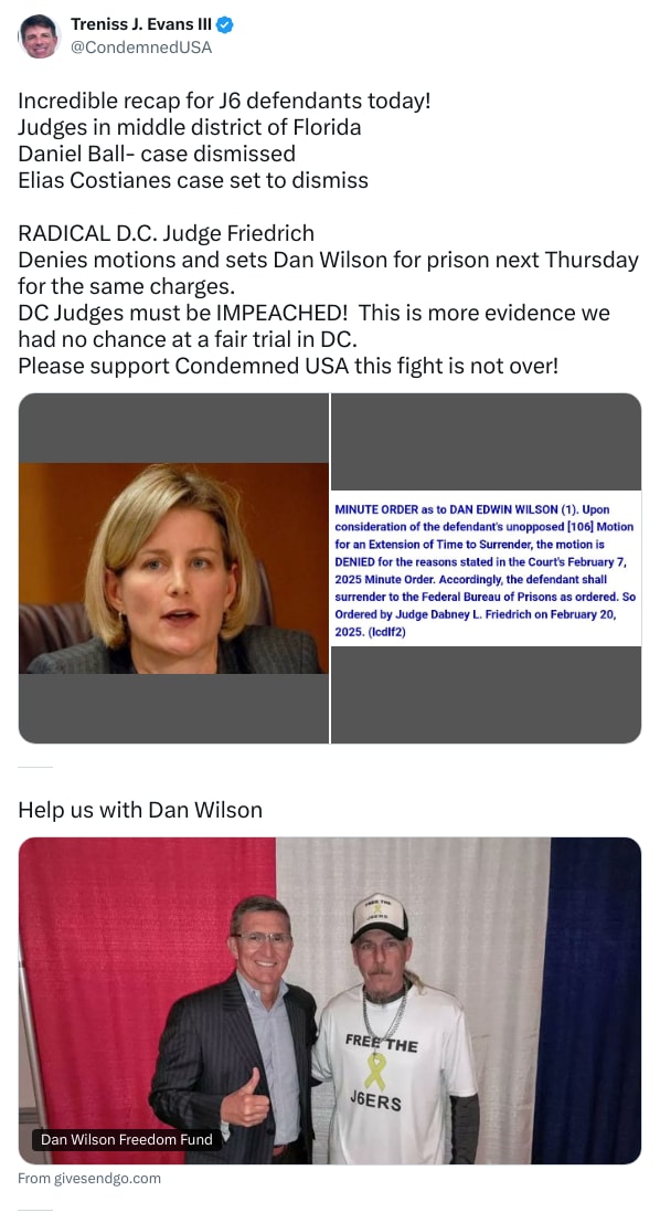 An X (Twitter) post from @CondemnedUSA - Treniss J. Evans III