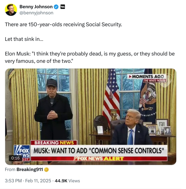 An X (Twitter) post from @bennyjohnson - Benny Johnson