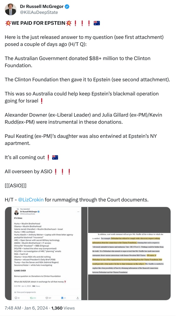 An X (Twitter) post from @KillAuDeepState - Dr Russell McGregor