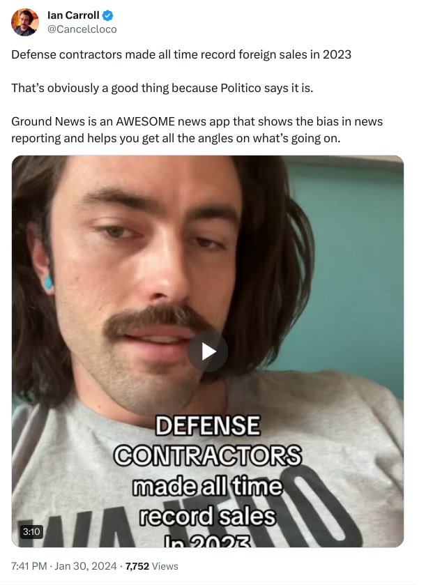 An X (Twitter) post from @Cancelcloco - Ian Carroll